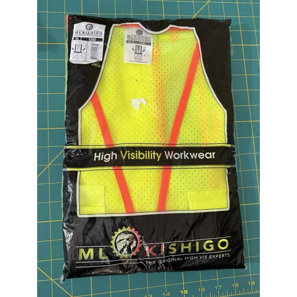 High Visibility Vest ML Kishigo 1242 XL Yellow 6 Pocket Contrast Mesh High Bonus